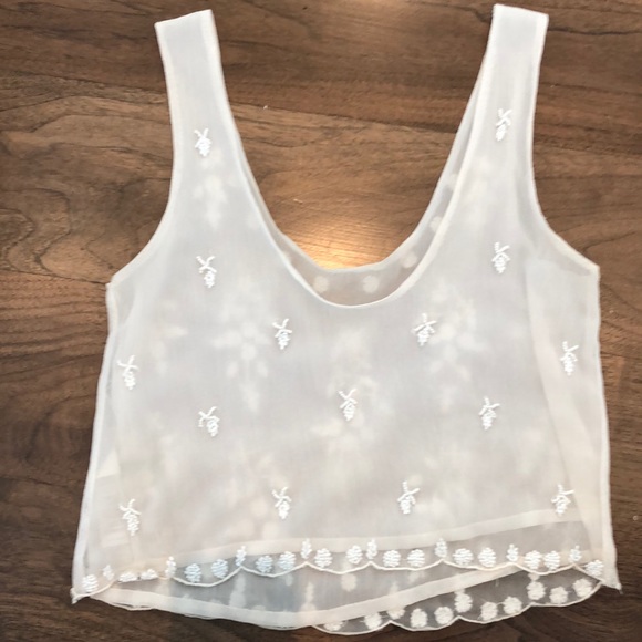 Topshop Tank Top/Singlet, Off White, Beaded Detail - Picture 7 of 9